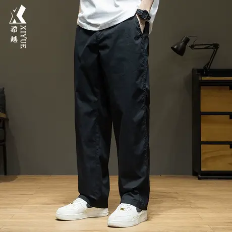 希越褶皱感潮流设计黑色直筒裤2024春季宽松大码休闲净版长裤子潮图片