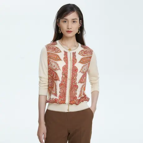 朗姿/LANCY商场同款春夏新款圆领女士长袖修身针织开衫外套正品图片