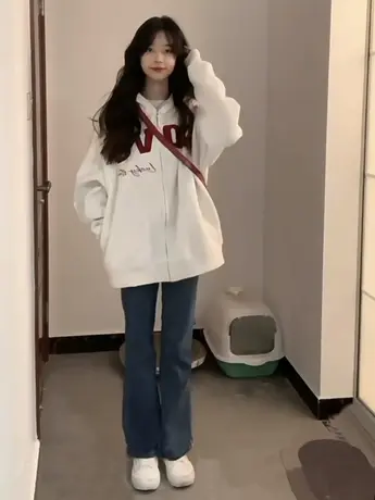 开衫卫衣女秋冬加绒加厚oversize宽松慵懒风潮牌美式复古连帽外套图片