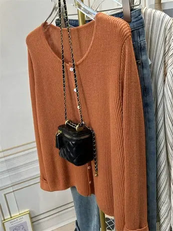 气质圆领针织衫女正肩显瘦洋气内搭羊毛混纺镂空纯色毛衣开衫上衣商品大图