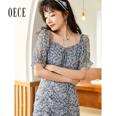 Oece气质设计感裙子春夏装新款女复古显瘦碎花连衣裙图片