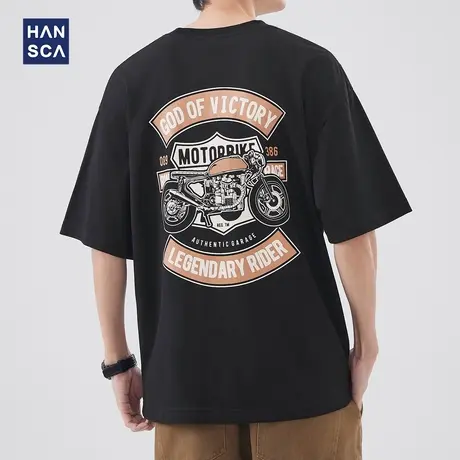 hansca 美式圆领短袖T恤男夏季新款复古水洗做旧大码宽松休闲上衣商品大图