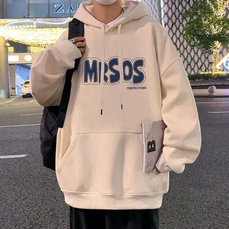 连帽卫衣男2024年春季新款美式字母纯棉男装帽衫oversize潮牌外套商品大图