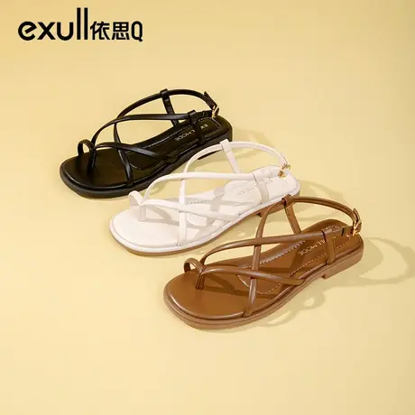 依思q平底凉鞋女夏季女鞋2024年新款罗马沙滩绑带波西米亚凉鞋女图片