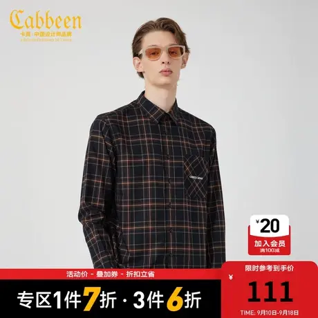 卡宾都市男装潮流格纹衬衫秋新款休闲宽松衬衣外搭字母刺绣H图片