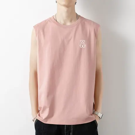 小熊无袖t恤男士背心夏季纯棉宽松篮球健身运动坎肩汗衫夏天外穿商品大图