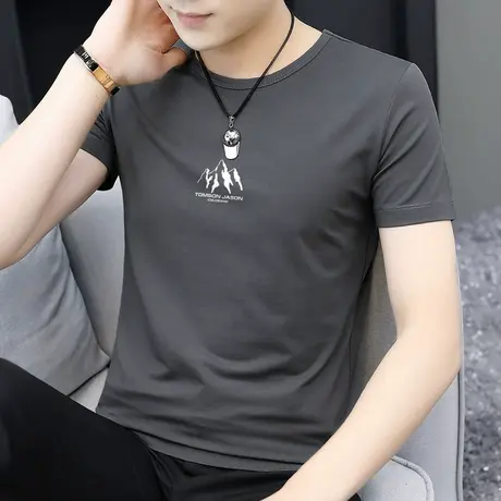 莫代尔短袖t恤男夏季圆领上衣服男潮牌潮流冰感冰丝半袖修身百搭商品大图