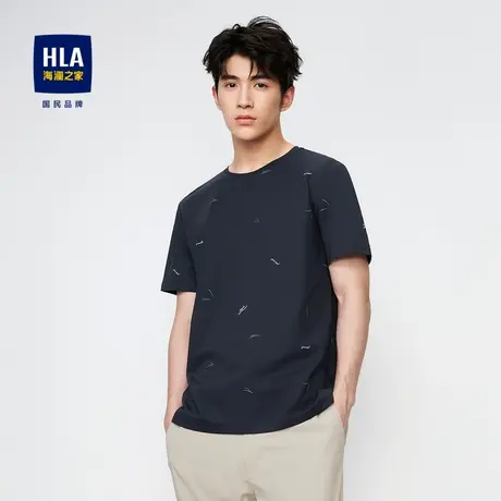 HLA/海澜之家易打理短袖T恤2023春夏新款凉感满身印花圆领短t男图片