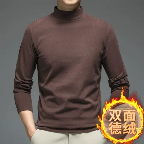 德绒打底衫半高领长袖t恤男秋冬保暖双面绒中领体恤内搭秋衣小衫商品大图