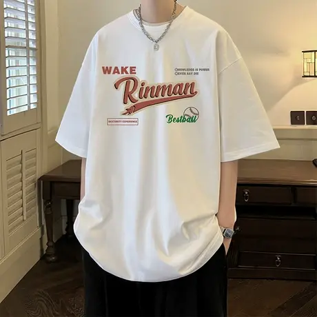 重磅纯棉短袖男款夏季美式复古潮牌五分半袖t恤男生宽松大码衣服商品大图