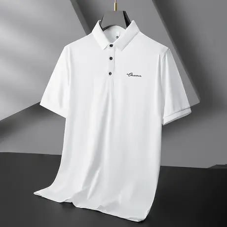 莫代尔冰丝polo衫男短袖翻领t恤夏季薄款纯色白色上衣服有领体恤商品大图