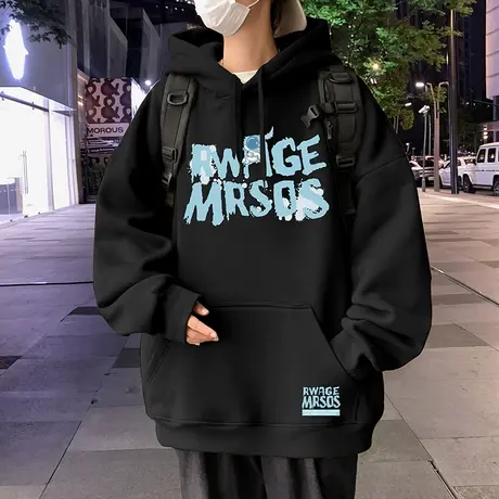 港风连帽卫衣男秋冬季新款宽松套头帽衫ins情侣潮流外套休闲上衣商品大图