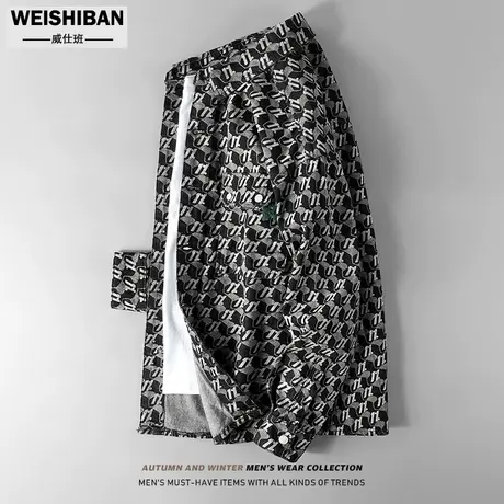 男装冬季老花满印新款牛仔衬衫宽松廓形长袖个性街头衬衣春秋外套商品大图