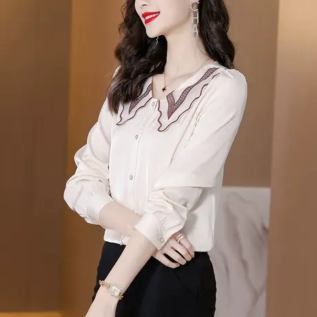 娃娃领雪纺衬衫女设计感小众2023新款春秋季法式别致上衣春装衬衣图片