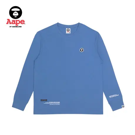 Aape旗舰店男装秋冬猿颜徽章字母印花圆领长袖T恤1207XXJ商品大图