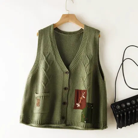 复古针织马甲女新款2022秋冬外穿单排扣开衫背心宽松森系马夹上衣图片