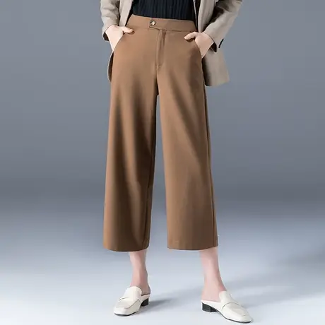 高腰西装裤女2023新款棕色裤子春秋七分阔腿裤休闲八分九分直筒裤商品大图