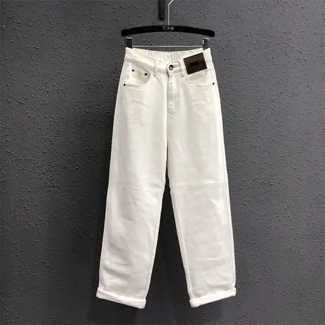 港味复古高腰老爹裤2023秋季新款纯色简约宽松百搭牛仔直筒裤女潮商品大图