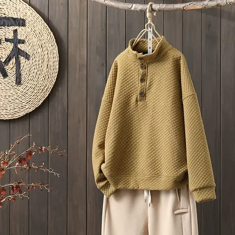 枫谜2022年秋冬新款文艺复古泡泡棉加厚宽松休闲显瘦百搭套头卫衣图片