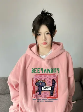 美式复古oversize潮牌卫衣女春秋薄款宽松韩版上衣慵懒风连帽外套商品大图