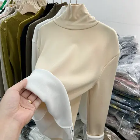 加绒加厚一体绒高领长袖T恤女2022秋冬装新款保暖内搭打底衫上衣图片