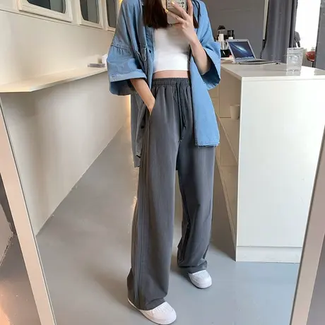灰色西装裤女春夏ins潮高腰垂感显瘦百搭直筒宽松休闲拖地长裤子商品大图
