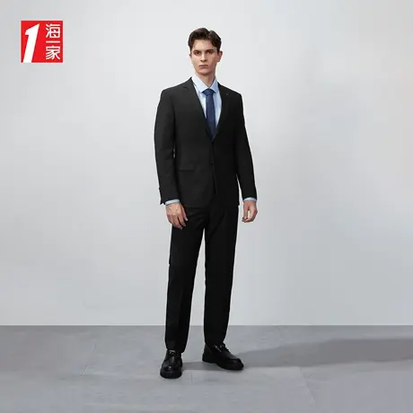 海一家商务正装两件套质感简约净色男士西服套装图片