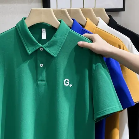日系短袖POLO衫男夏季宽松翻领简约纯色半袖t恤潮牌百搭休闲体恤商品大图