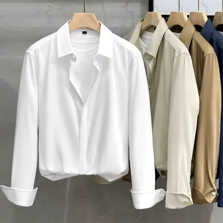 衬衫男长袖春秋上衣潮流轻熟男高级感男装丝光垂感宽松休闲白衬衣商品大图