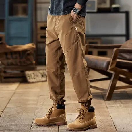 复古一字袋拼接工装裤潮流裤子男款舒适纯棉工装裤多口袋休闲裤商品大图
