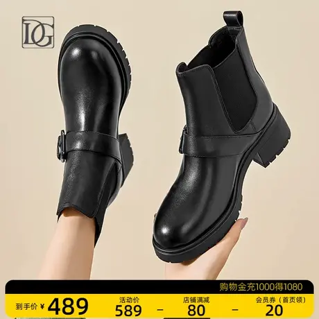 头层牛皮切尔西短靴女2023秋季新款真皮厚底春秋单靴英伦烟筒女靴商品大图