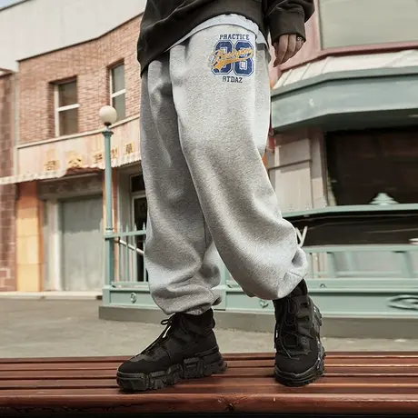 美式hiphop裤子男秋季炸街痞帅灰色束脚大码重磅纯棉休闲卫裤商品大图