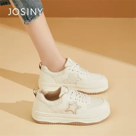 Josiny/卓诗尼真皮小白鞋女2024春季新款厚底松糕板鞋休闲丑萌鞋图片