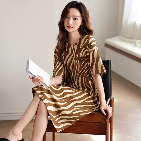 婷美新款夏季睡裙女士纯棉薄款套头短袖可外穿睡衣家居服学生宿舍图片