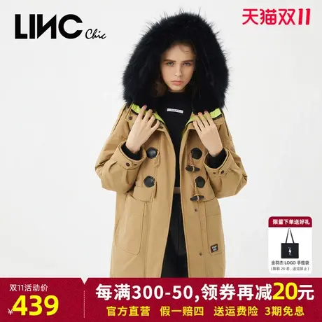 LINC金羽杰羽绒服女2023新款反季大毛领女款派克服中长款断码清仓商品大图