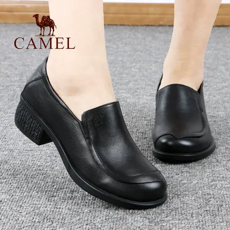 Camel/骆驼女鞋春秋季款中口粗跟真头层牛皮年舒适休闲妈妈单鞋子图片