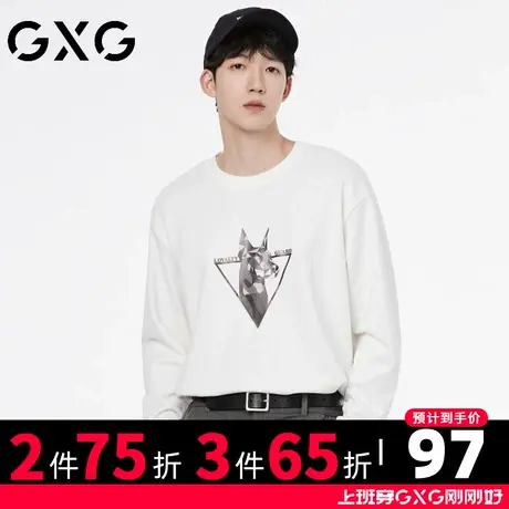 【新品】GXG【动物印花】23秋季时尚百搭男款圆领休闲长袖卫衣商品大图