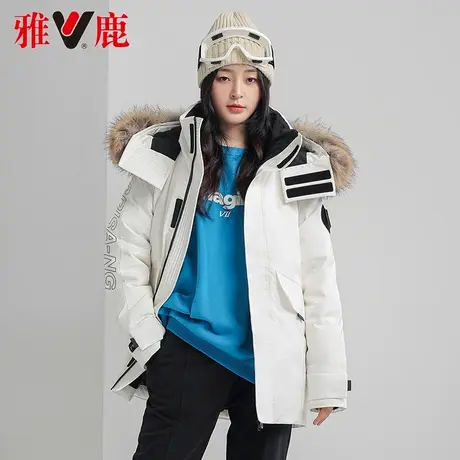 雅鹿大毛领羽绒服女短款2022冬季新款休闲保暖派克服连帽外套高端商品大图