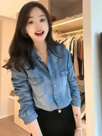 气质休闲宽松显瘦时尚牛仔衬衫外套女2023秋季新款长袖叠穿衬衣潮商品大图