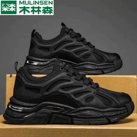 木林森潮流休闲小黑鞋秋季2023新款软底跑步运动鞋子男士老爹潮鞋图片