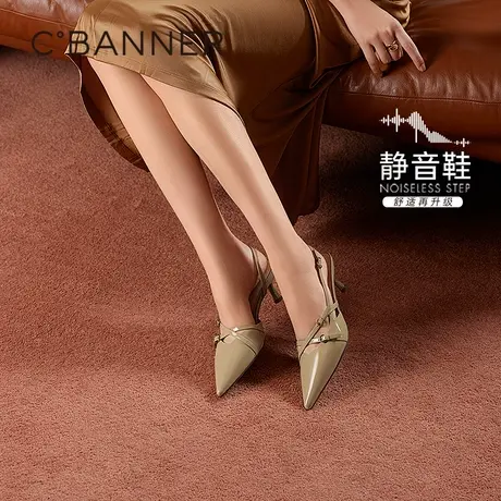 千百度牛漆皮细高跟时装凉鞋女2025夏季新款尖头包头后空绝美凉鞋商品大图