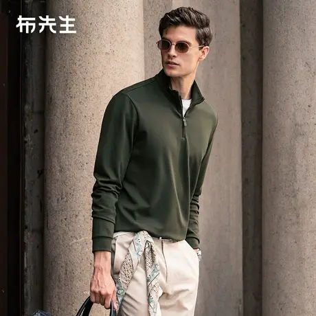 MrBu布先生时尚小立领长袖T恤男2025早春轻商务半拉链上衣BT15698商品大图