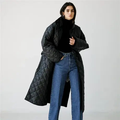 冬季新款棉服女过膝长款棉衣系带韩版宽松大码休闲加厚棉袄外套潮图片