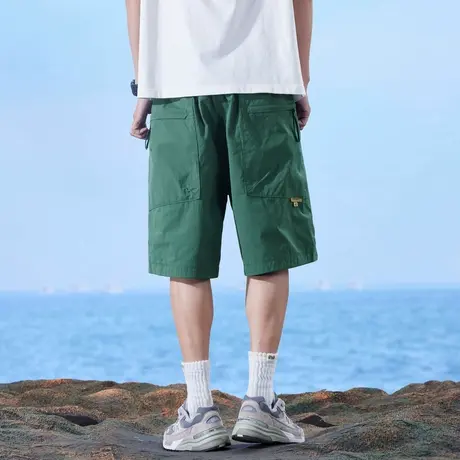 男士绿色短裤休闲宽松美式五分裤男夏季宽松裤子男款中裤半裤夏裤商品大图
