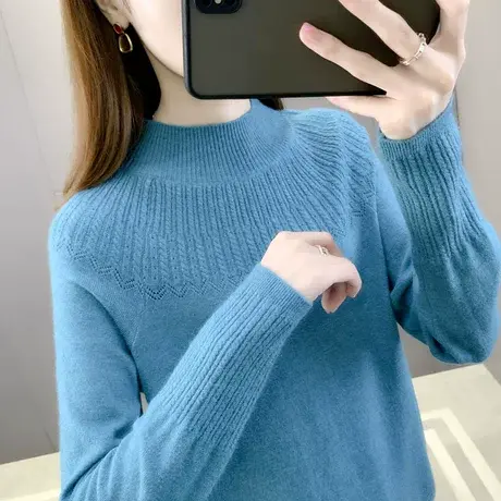 半高领打底衫女2023秋冬新款小香风纯色内搭洋气针织上衣套头毛衣商品大图