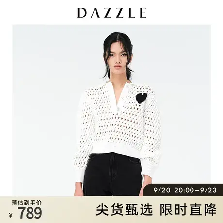 DAZZLE地素 奥莱春季编织镂空洞洞爱心毛衣针织衫女商品大图