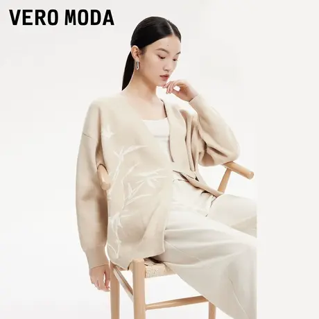 Vero Moda奥莱针织开衫女秋季新款宽松中国风印花系带毛衣上衣图片