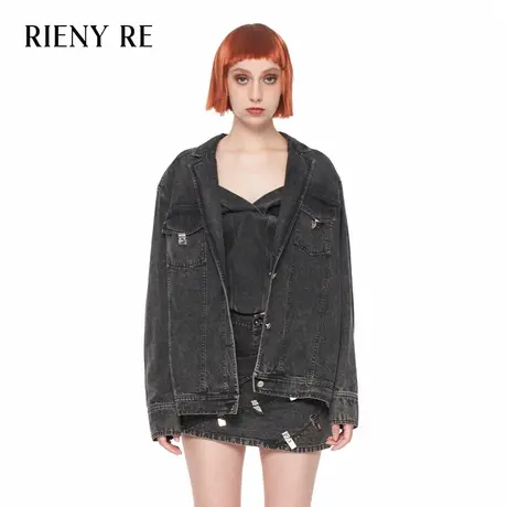RIENYRE外套女2023秋冬季新款美式宽松街头今年流行复古牛仔大衣商品大图