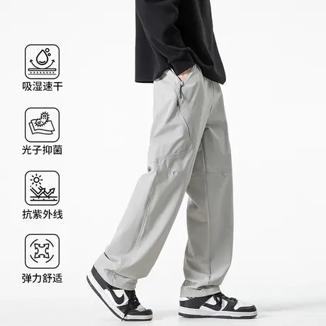木林森2025年春夏新品美式休闲百搭裤子男士高街潮流直筒阔腿裤子图片