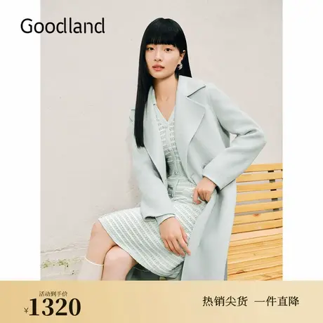 【100绵羊毛】Goodland美地2024冬季新款双面毛呢大衣外套图片